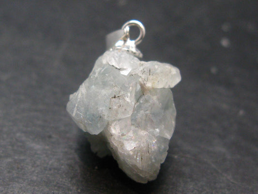 Rare Raw Blue Euclase Gem Crystal Silver Pendant from Brazil - 0.9" - 3.23 Grams