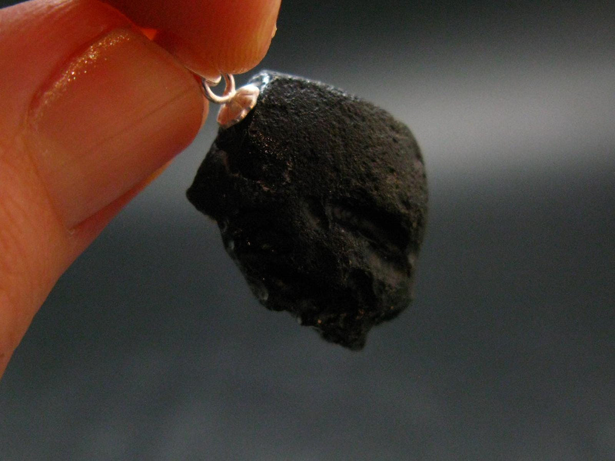 Tibetan Black Tektite Silver Pendant From Tibet - 1.0" - 5.09 Grams