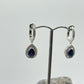 Pear Sapphire Dangle Earrings | Blue Sapphire Halo Earrings | Sterling Silver Drop Earrings | September Birthstone - Weight 5.42 g