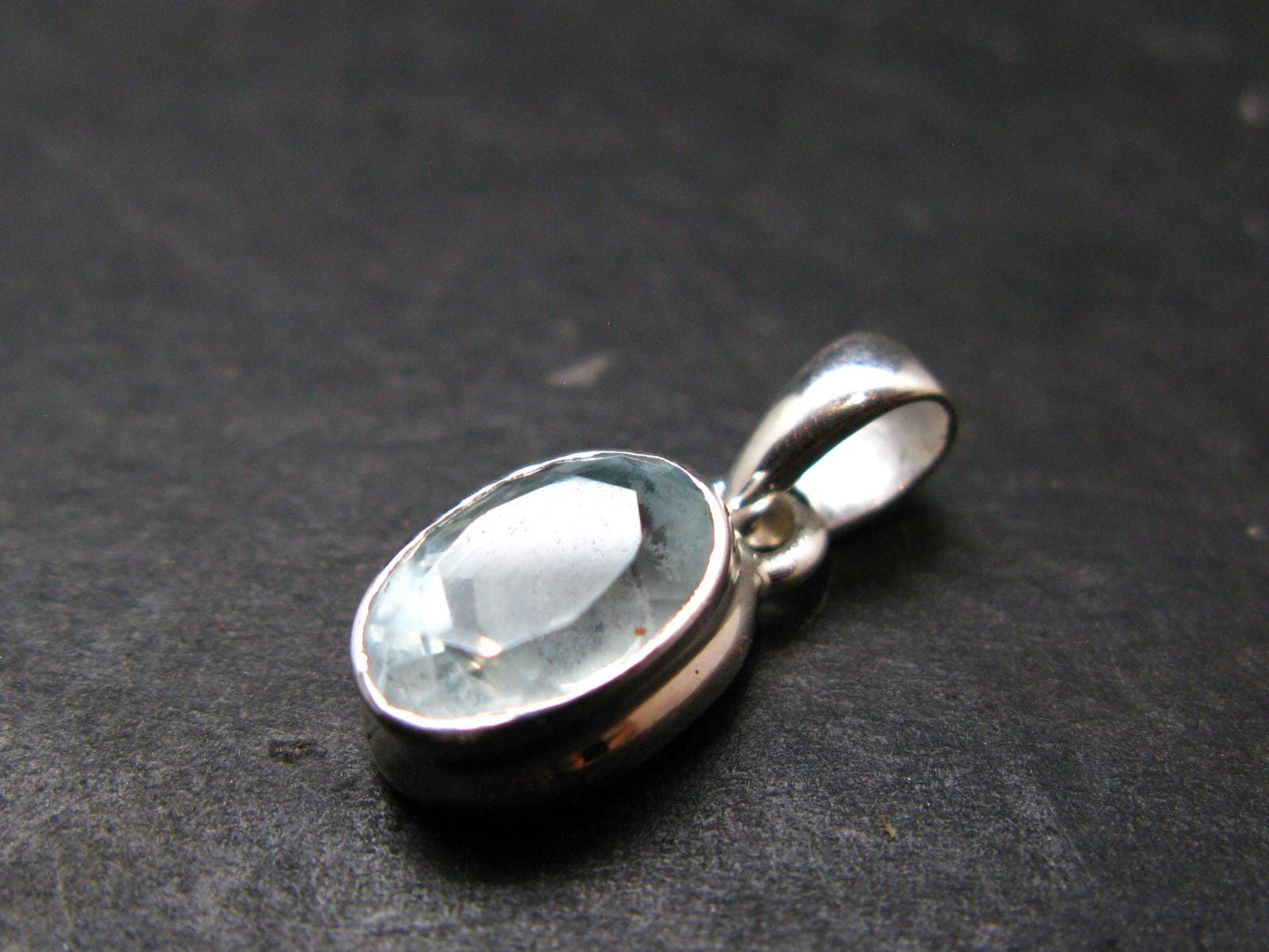 Stunning Genuine Faceted Aquamarine Gem Sterling Silver Pendant From Brazil - 0.7"