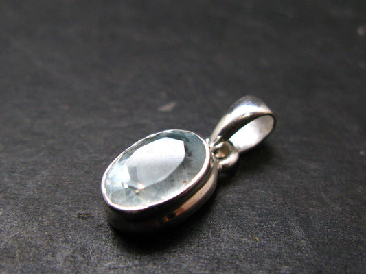 Stunning Genuine Faceted Aquamarine Gem Sterling Silver Pendant From Brazil - 0.7"