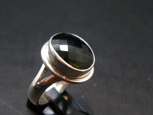 Moldavite Tektite Facetted Silver Ring from Czech Republic - Size 10 - 9.0 Grams