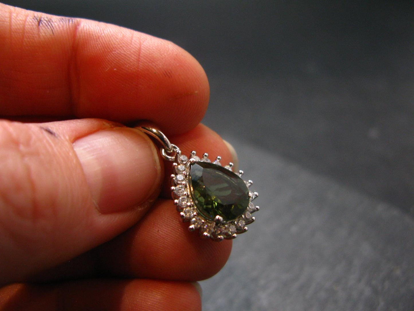 Moldavite Tektite Silver Pendant from Czech Republic - 0.9" - 2.27 Grams