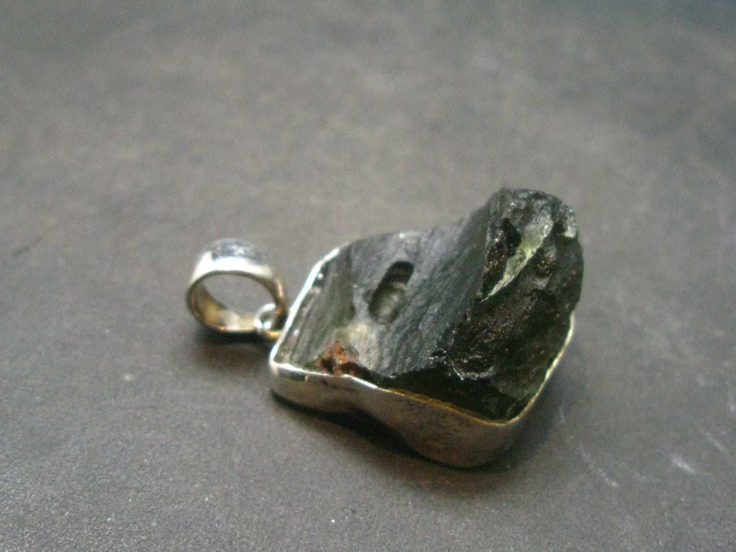 Moldavite Tektite Silver Pendant from Czech Republic - 1.1" - 6.23 Grams