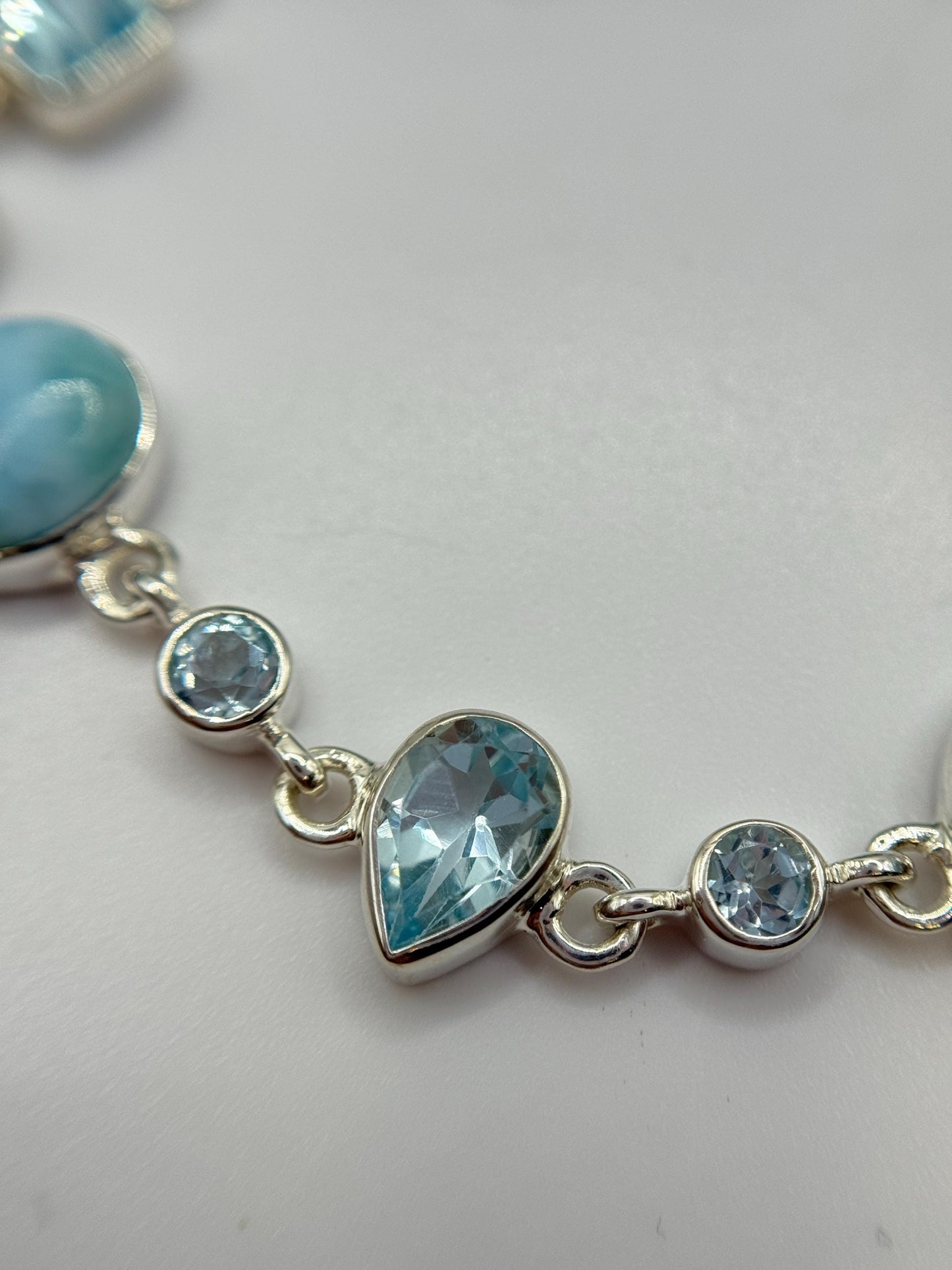 Larimar and Blue Topaz Silver Bracelet Ocean Gemstone Adjustable Link Bracelet Gift