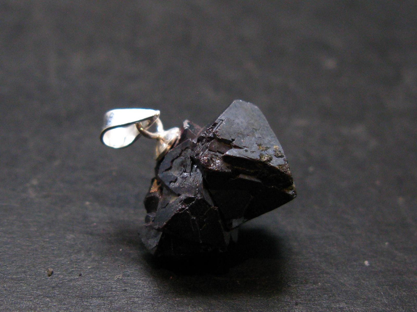 Metallic Silver Black Cuprite Sharp Octahedral Crystal Silver Pendant From Russia - 4.70 Grams