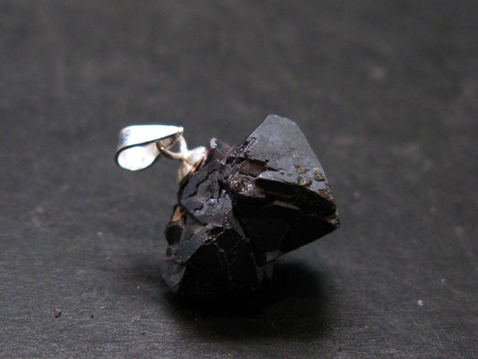 Metallic Silver Black Cuprite Sharp Octahedral Crystal Silver Pendant From Russia - 4.70 Grams