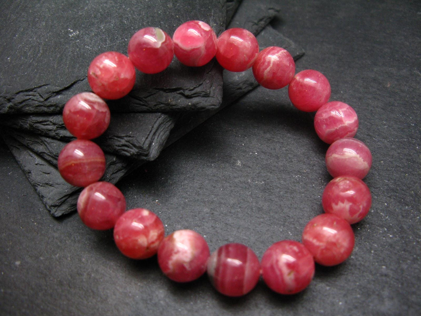 Rhodochrosite Genuine Bracelet ~ 7 Inches ~ 12mm Round Beads
