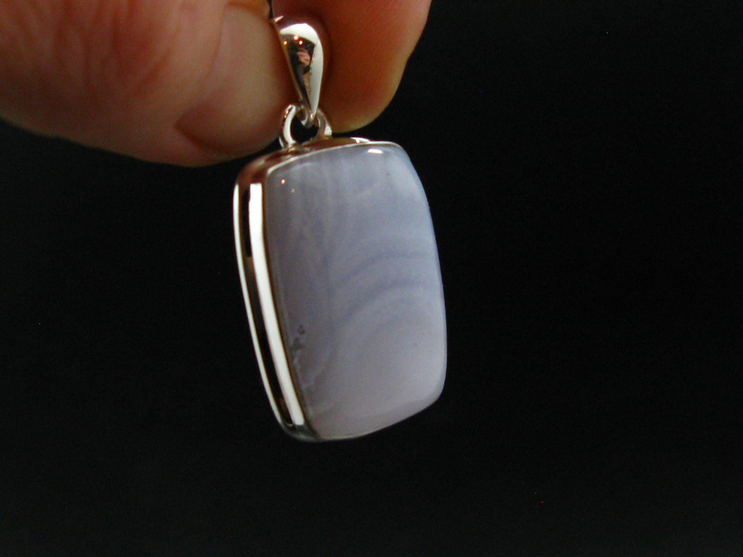 Rare Blue Lace Holly Chalcedony Agate Silver Plated Pendant From Malawi - 1.4" - 7.64 Grams