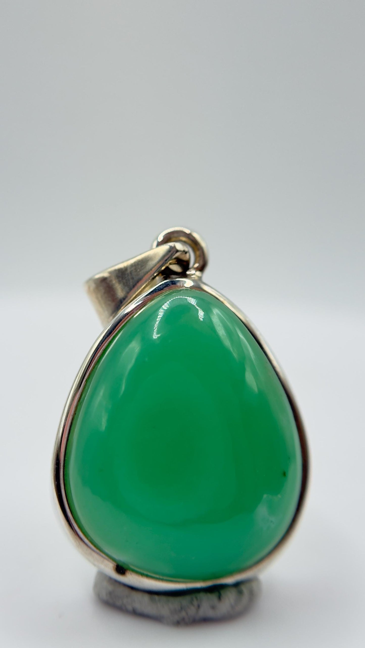 Natural Chrysoprase Teardrop Pendant – Green Sterling Silver Necklace Charm - Weight 6.24 g