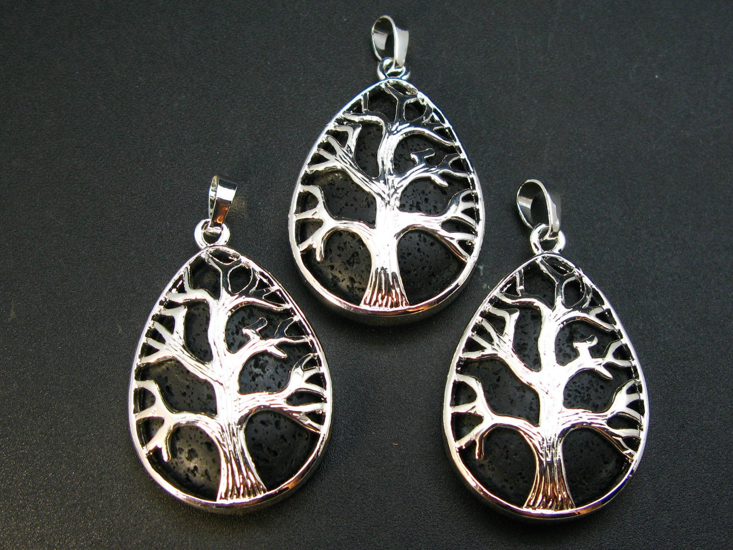 Lot of 3 Natural Lava Drop Shape Pendant Tree of Life