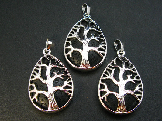 Lot of 3 Natural Lava Drop Shape Pendant Tree of Life