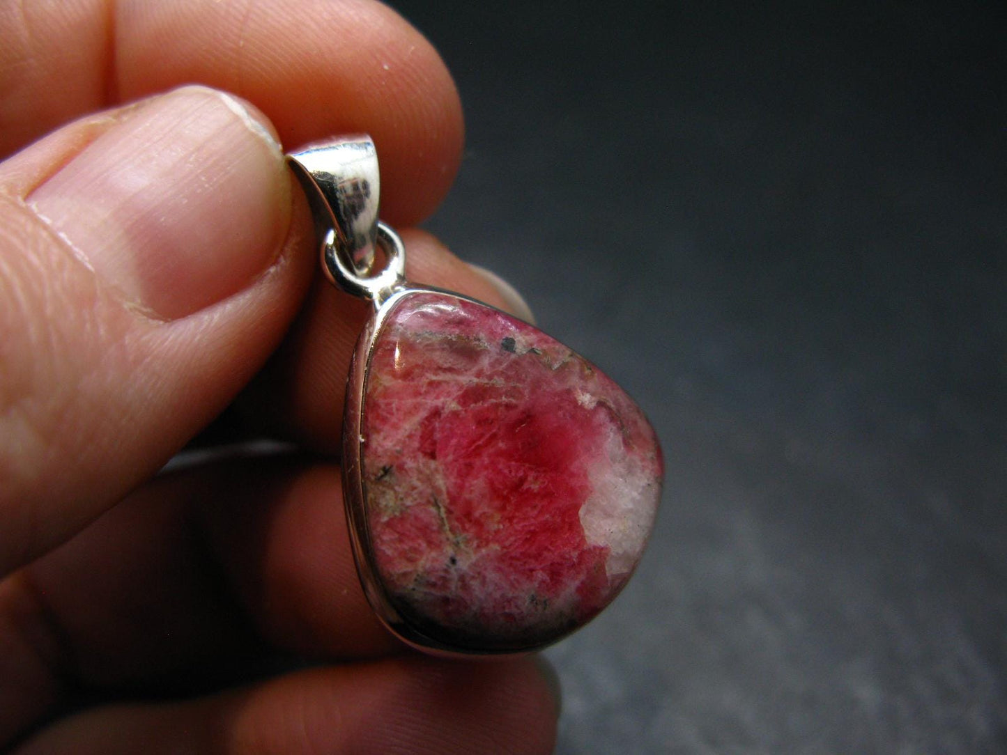 Rare Pink Tugtupite Sterling Silver Pendant From Greenland - 1.1" - 3.45 Grams