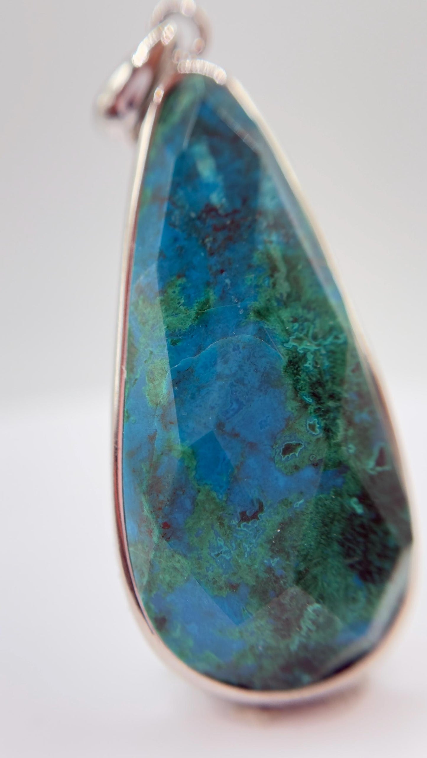 Chrysocolla Pendant Blue Green Gemstone Silver Necklace Natural Stone Statement Jewelry Gift