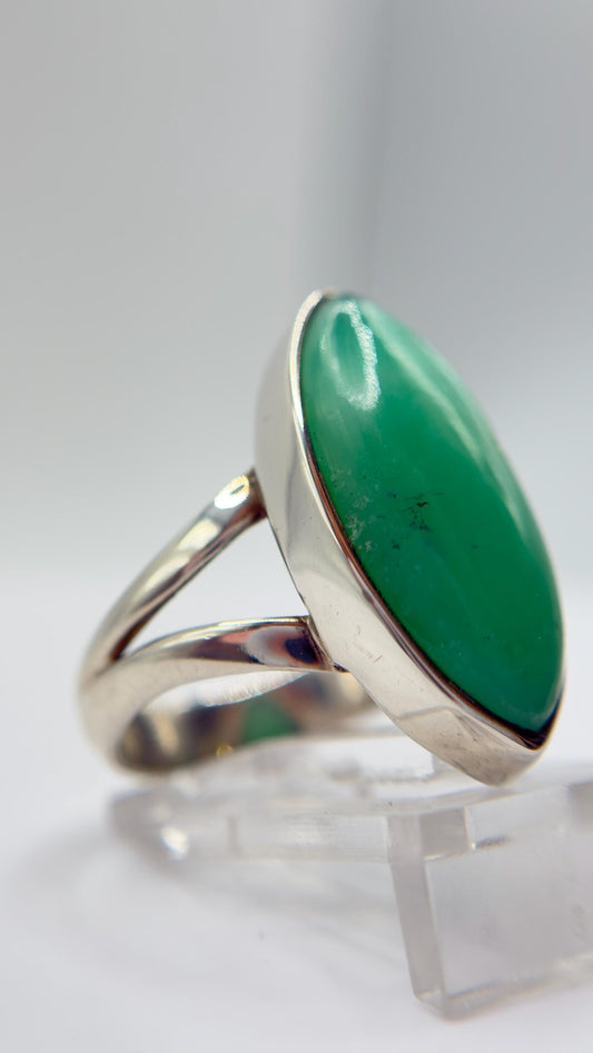 Chrysoprase Marquise Ring – Natural Green Chalcedony Sterling Silver Jewelry - Size 7