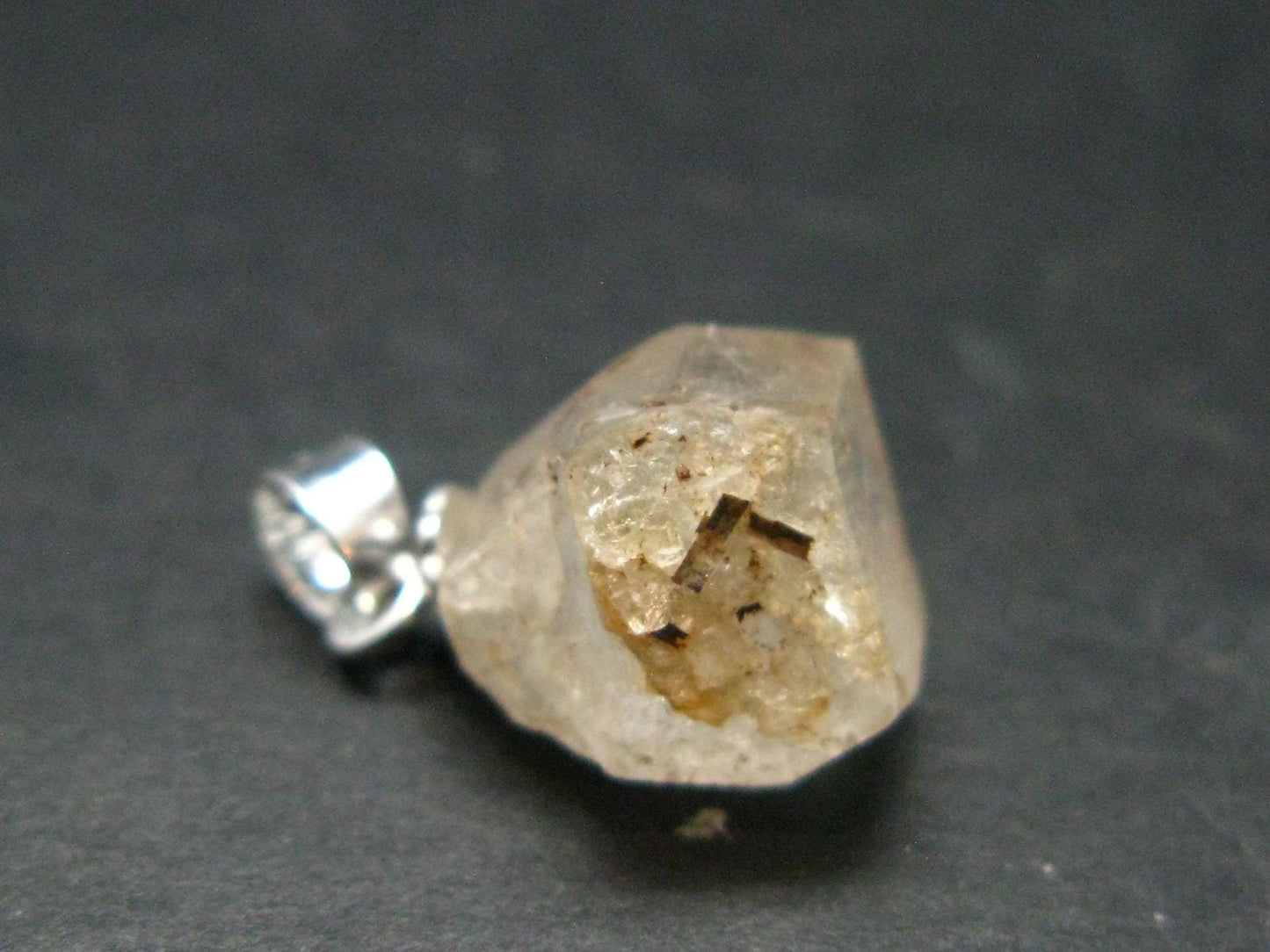 Rare Gem Phenacite Phenakite Crystal Silver Pendant From Myanmar (Burma) - 8.10 Carats - 0.7"