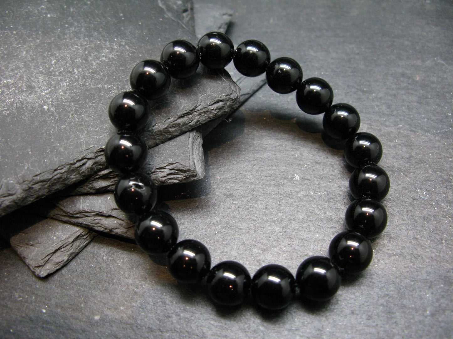 Black Obsidian Genuine Bracelet ~ 7 Inches ~ 10mm Round Beads