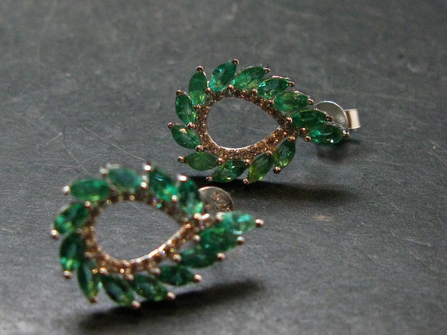 Gem Emerald Faceted Silver Earrings From Colombia - 3.40 Grams Total