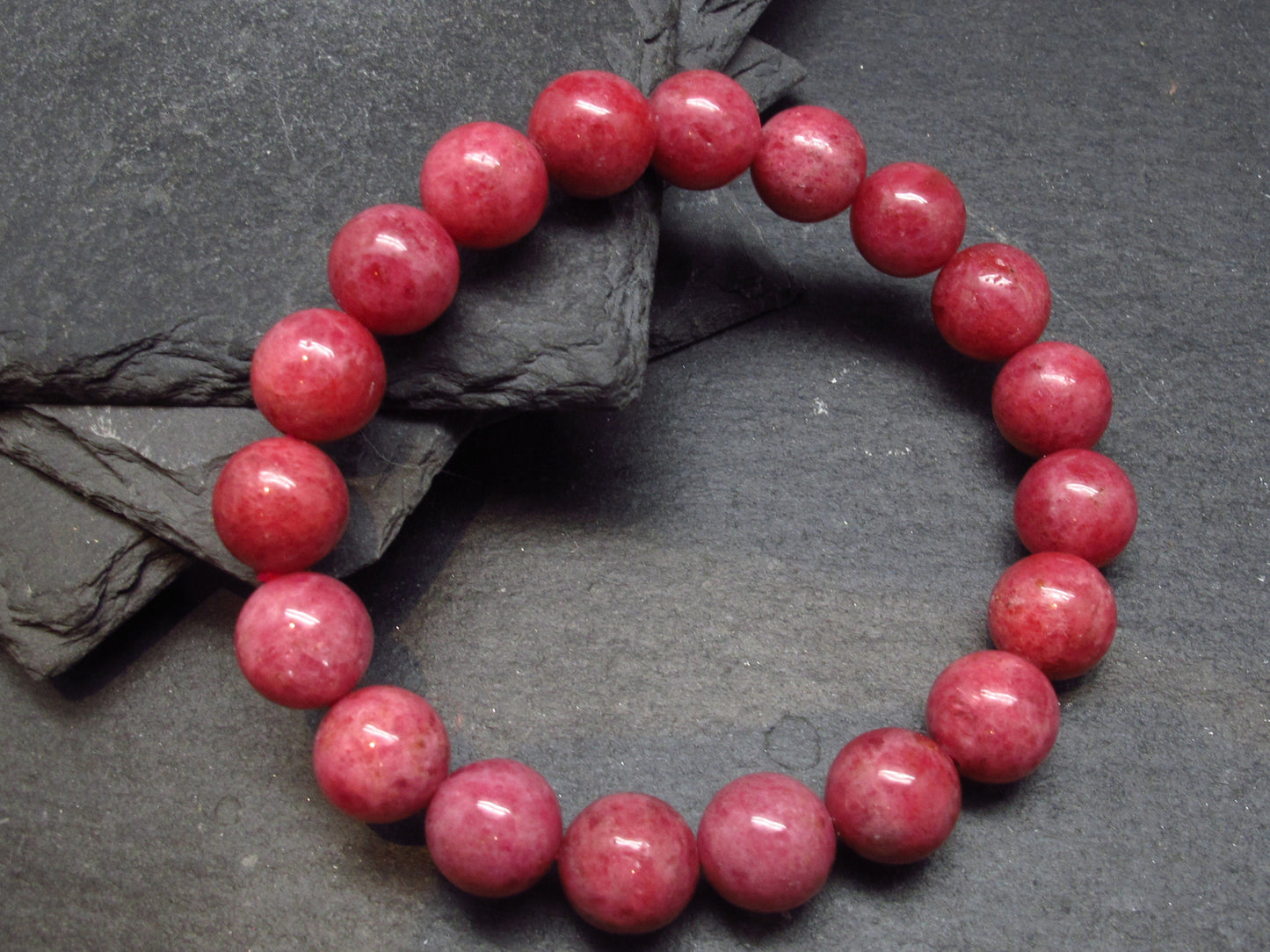 Rhodonite Gem Genuine Bracelet ~ 7 Inches ~ 10mm Round Beads