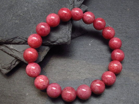Rhodonite Gem Genuine Bracelet ~ 7 Inches ~ 10mm Round Beads