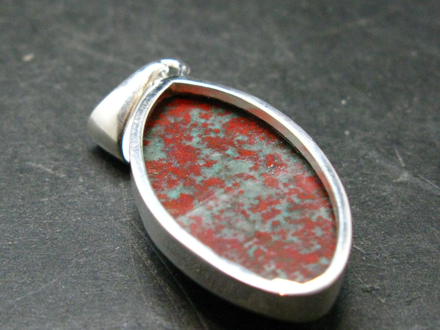 Crimson Cuprite w/ Chrysocola Silver Plated Pendant from Mexico - 1.7" - 6.57 Grams