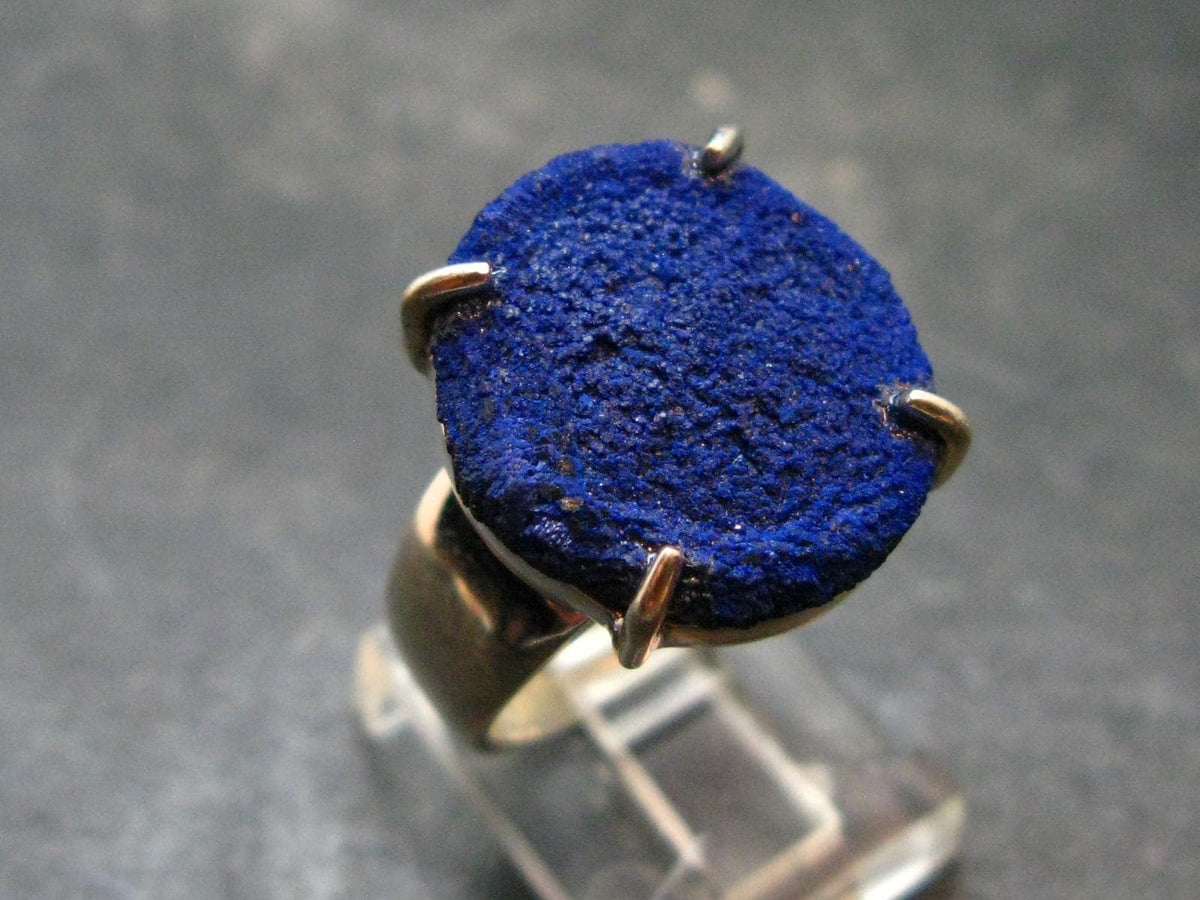 Royal Blue Rough Azurite Sterling Silver Ring From Russia - Size 8.25
