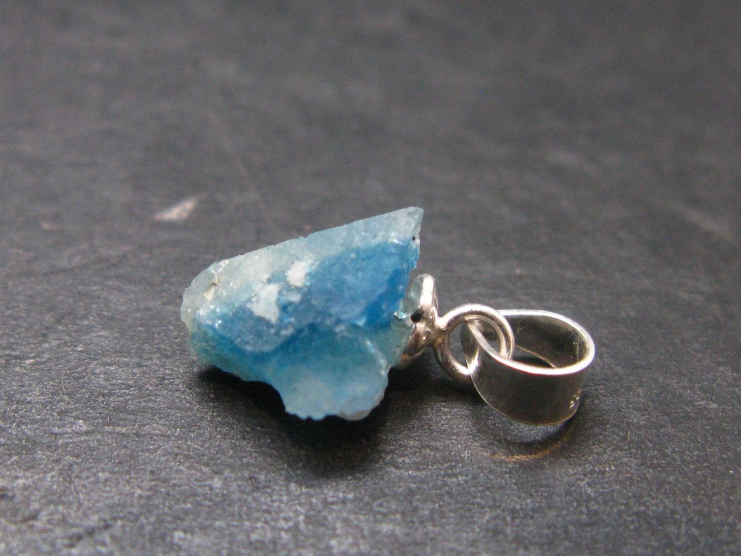 Rare Raw Blue Euclase Gem Crystal Silver Pendant from Zimbabwe - 0.5" - 0.57 Grams