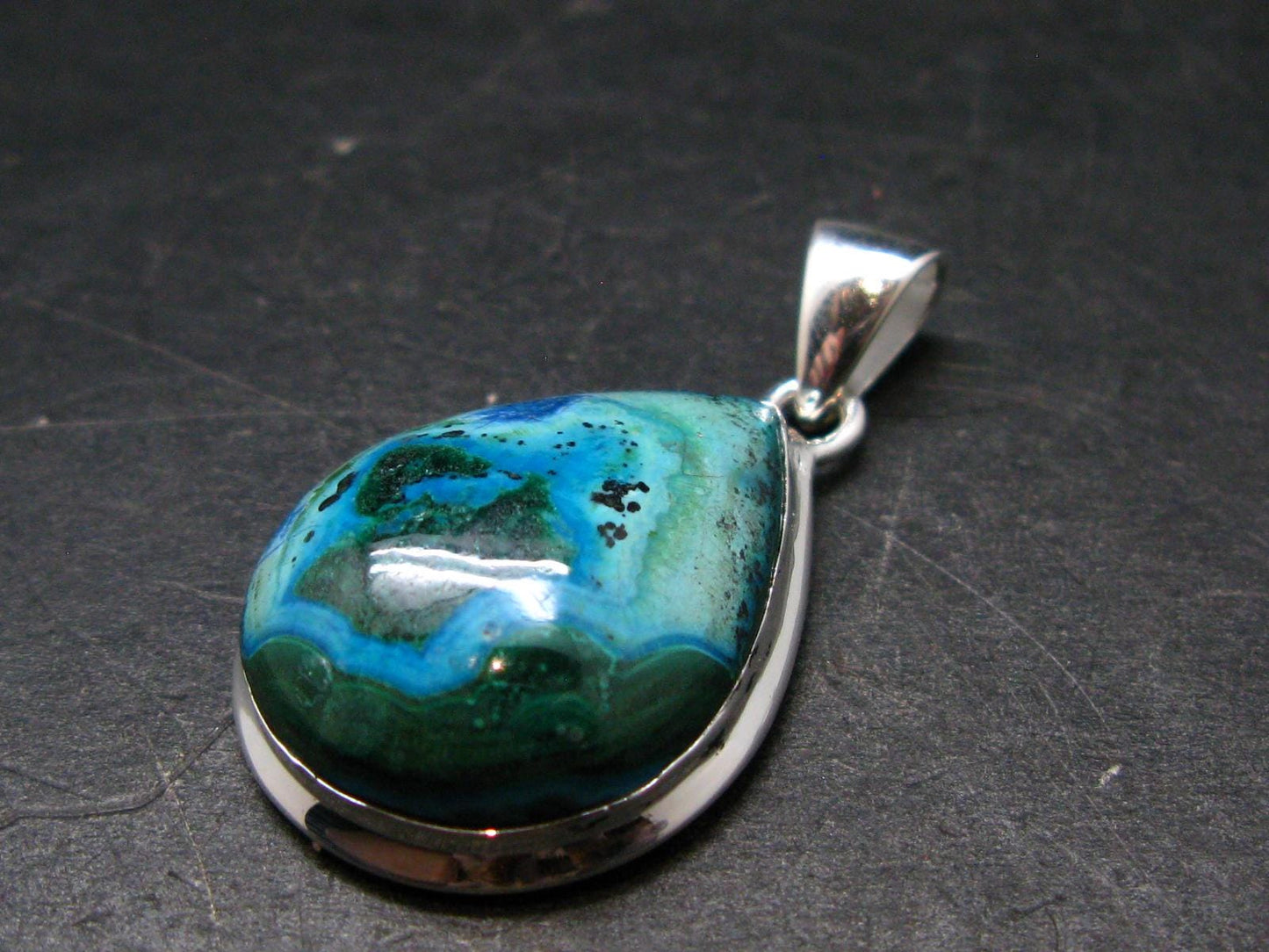 Malachite And Chrysocola Silver Plated Pendant from Congo - 1.4" - 6.18 Grams