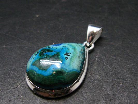 Malachite And Chrysocola Silver Plated Pendant from Congo - 1.4" - 6.18 Grams