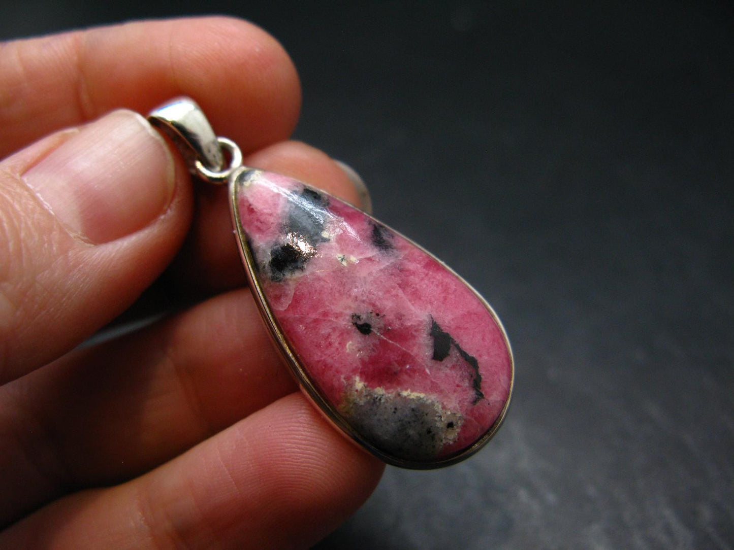 Rare Pink Tugtupite Sterling Silver Pendant From Greenland - 1.6" - 5.31 Grams