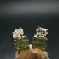 Moldavite & Herkimer Diamond Silver Stud Earrings - 0.6" - 2.53 Grams