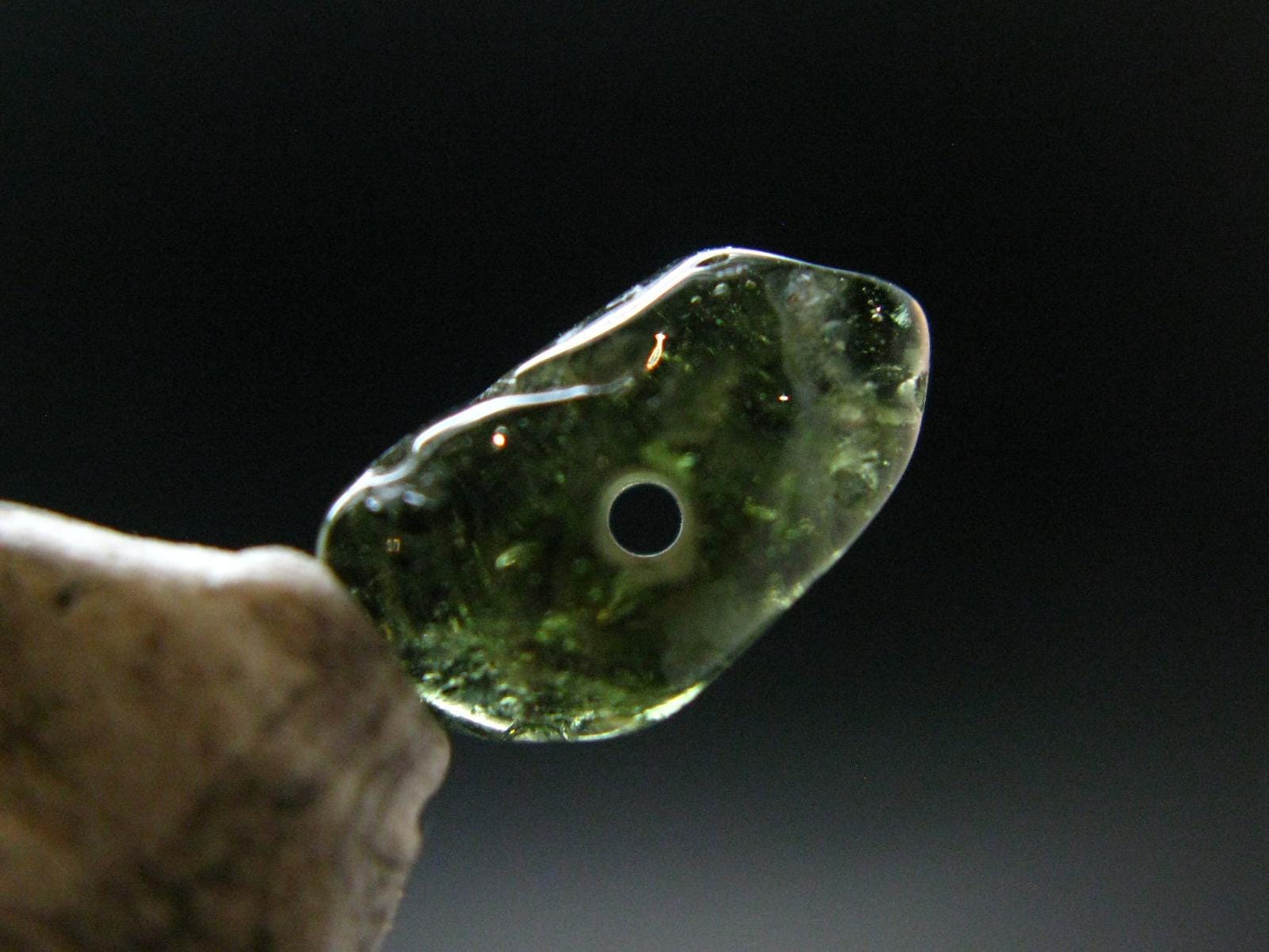 Moldavite Tektite Tumbled Bead from Czech Republic - 13 mm - 3.75 Carats