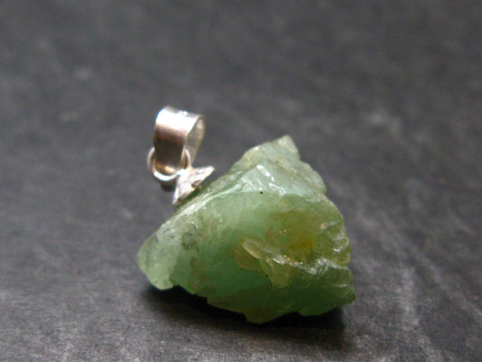 Extremely Rare Raw Gem Green Kornerupine Silver Pendant Crystal From Tanzania - 2.0 Grams - 0.8"