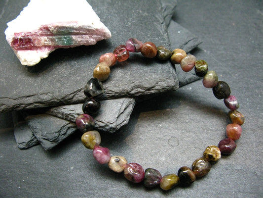 Watermelon Bicolor Tourmaline Genuine Bracelet ~ 7 Inches ~ 7mm Tumbled Beads