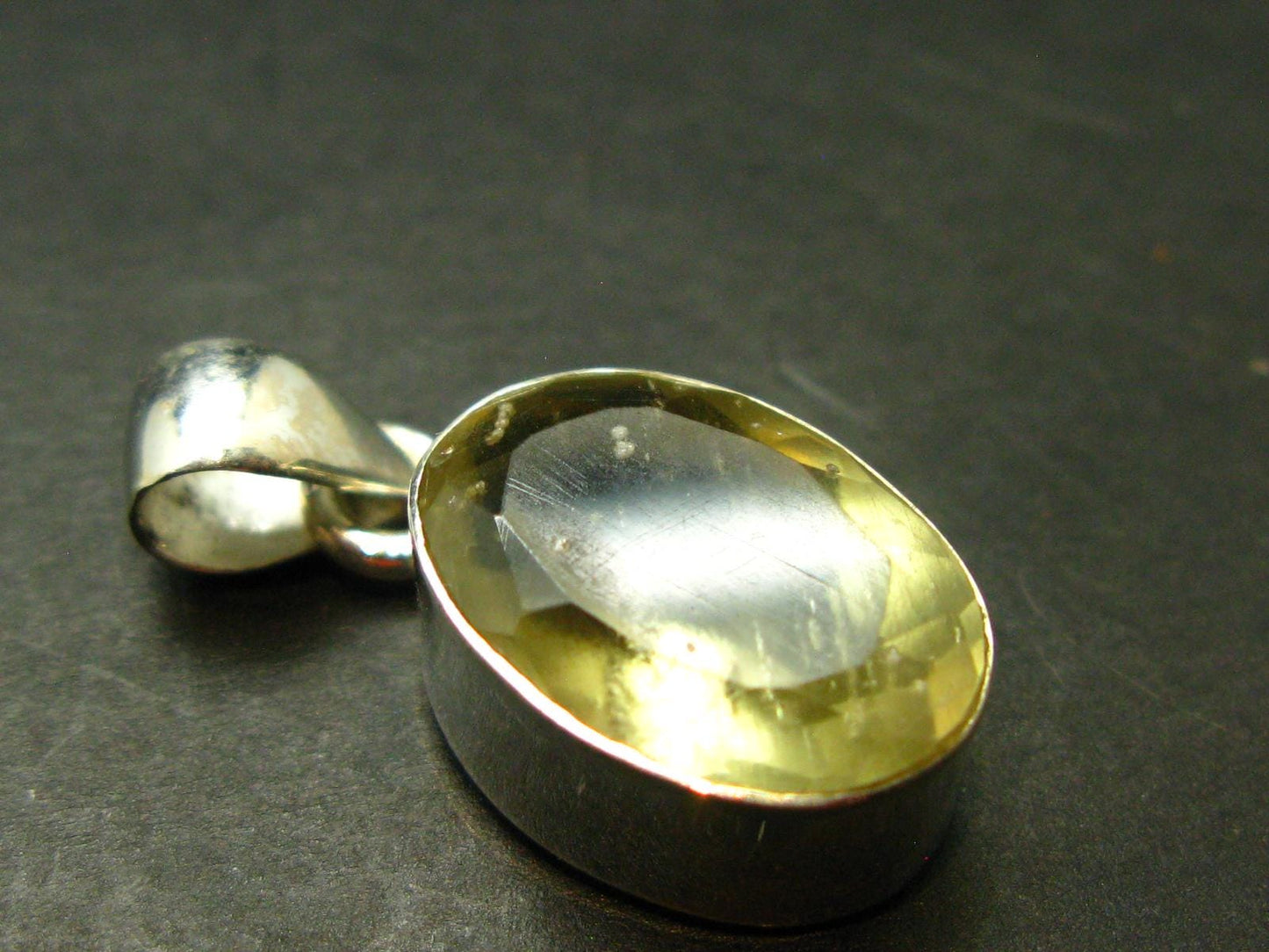 Gem Libyan Desert Glass Tektite Faceted Pendant Sterling Silver from Libya - 1.0" - 3.49 Grams