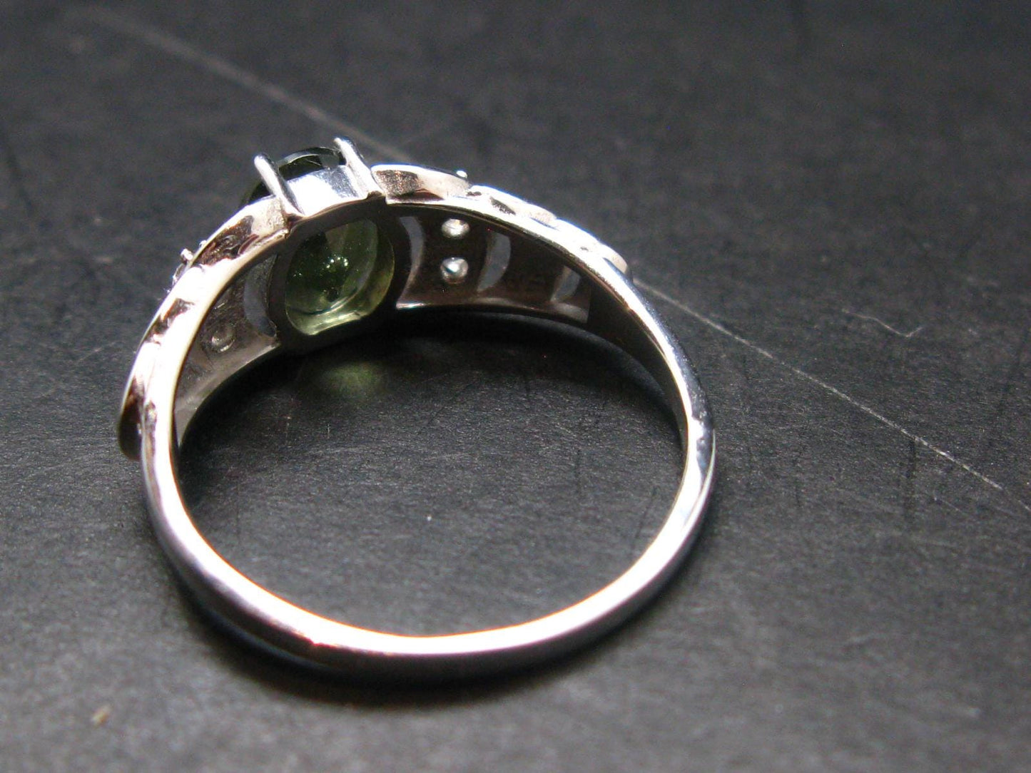 Moldavite Tektite Silver Ring from Czech Republic - Size 7.25 - 2.53 Grams
