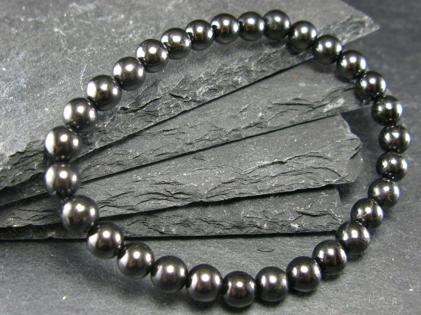 Shungite Genuine Bracelet ~ 7 Inches ~ 6mm Round Beads