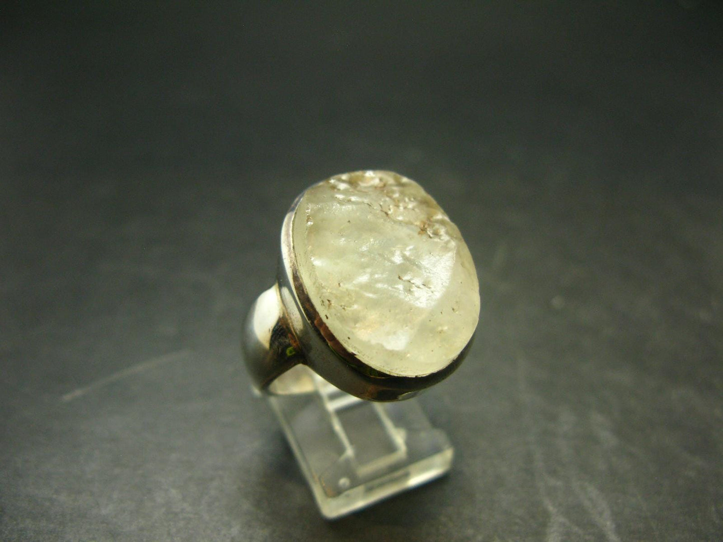 Natural Gem Raw Libyan Desert Glass Tektite Sterling Silver Ring from Libya - Size 10.5 - 11.3 Grams