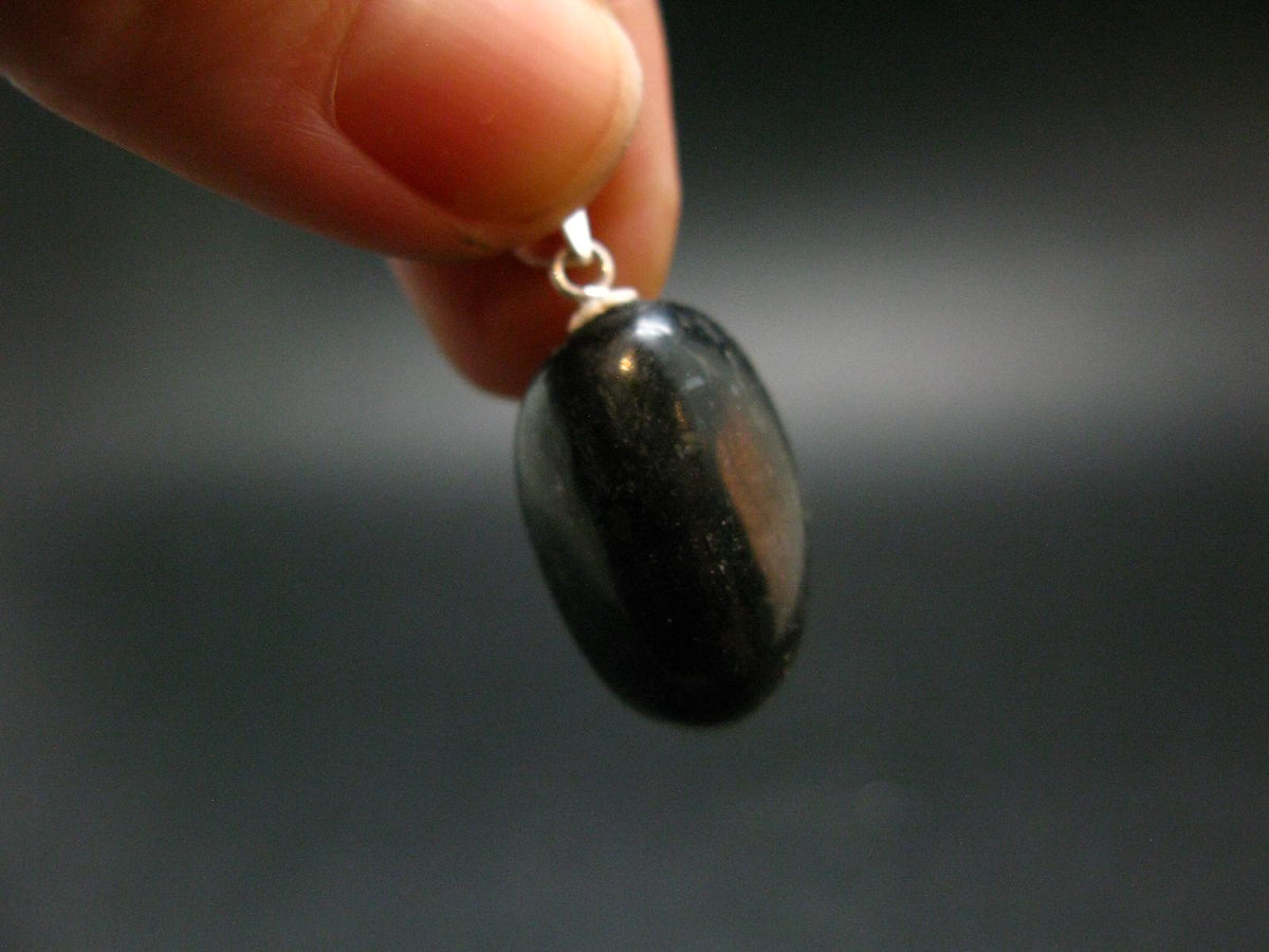 Very Rare Sterling Silver Nuumite Nuummite Pendant From Greenland - 1.1" - 5.07 Grams