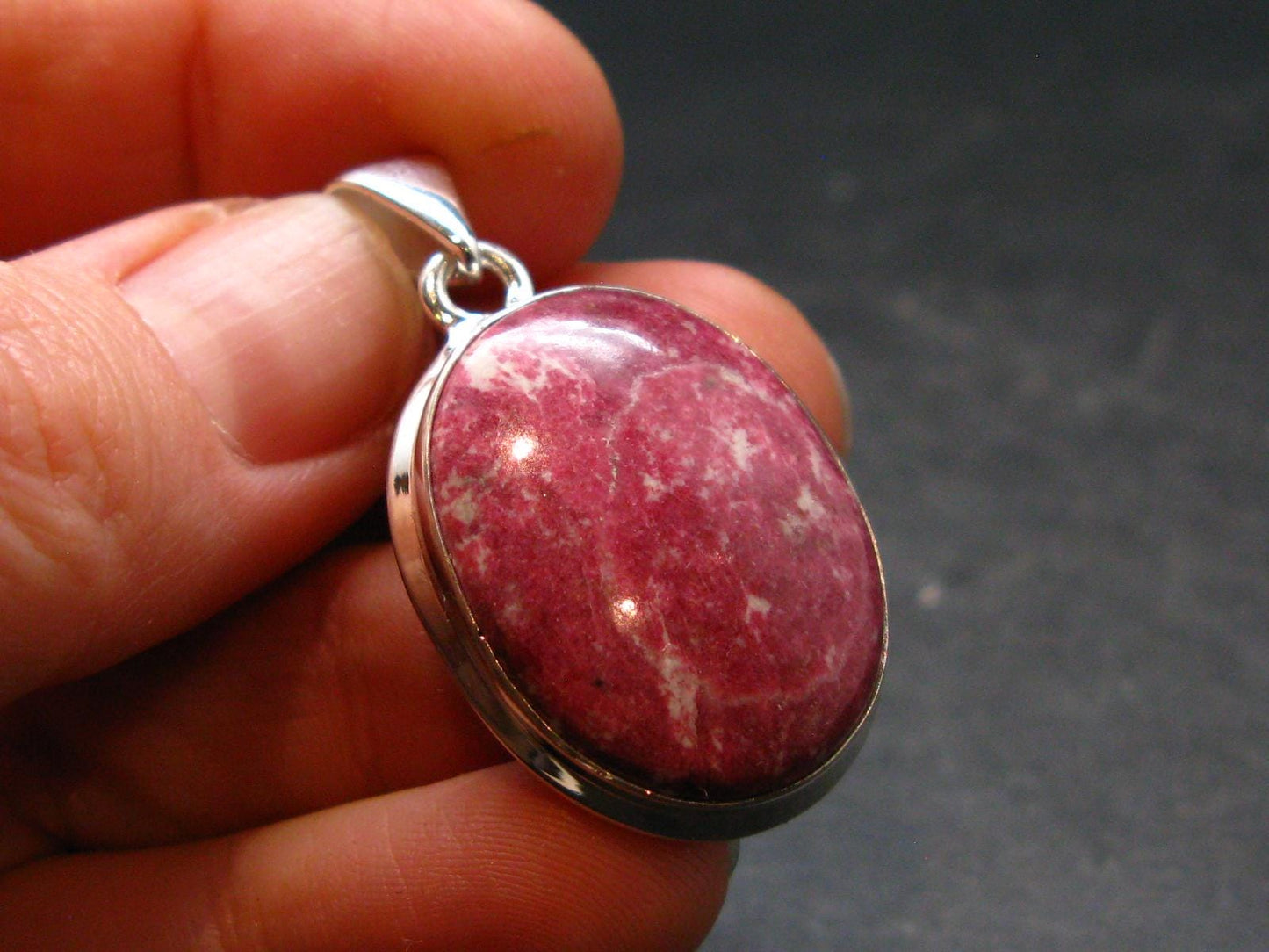 Thulite Silver Plated Pendant From Norway - 1.4" - 6.71 Grams