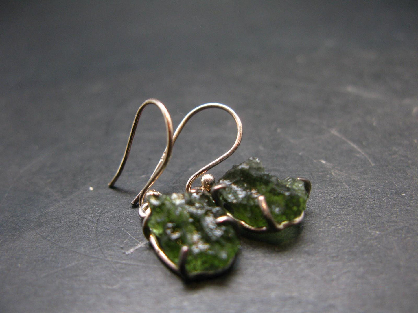 Moldavite Tektite Silver Earrings from Czech Republic - 2.6 Grams