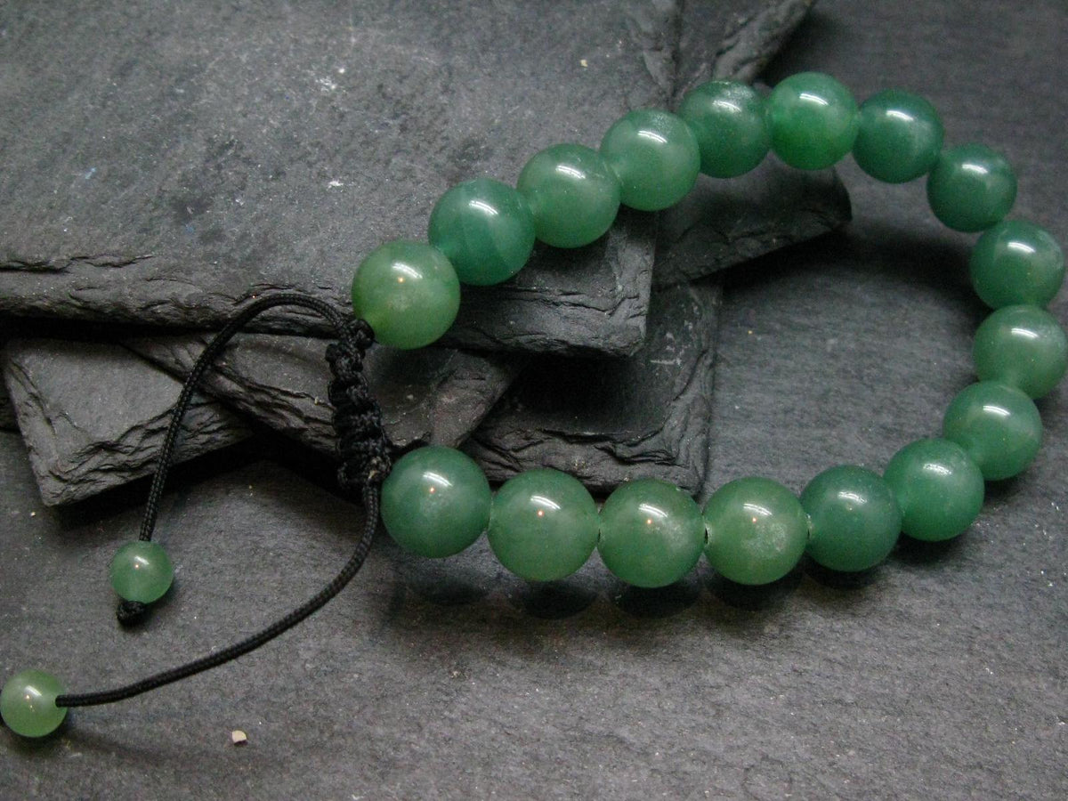 Green Aventurine Genuine Bracelet ~ 7 Inches ~ 10mm Round Beads - w/ Drawstring