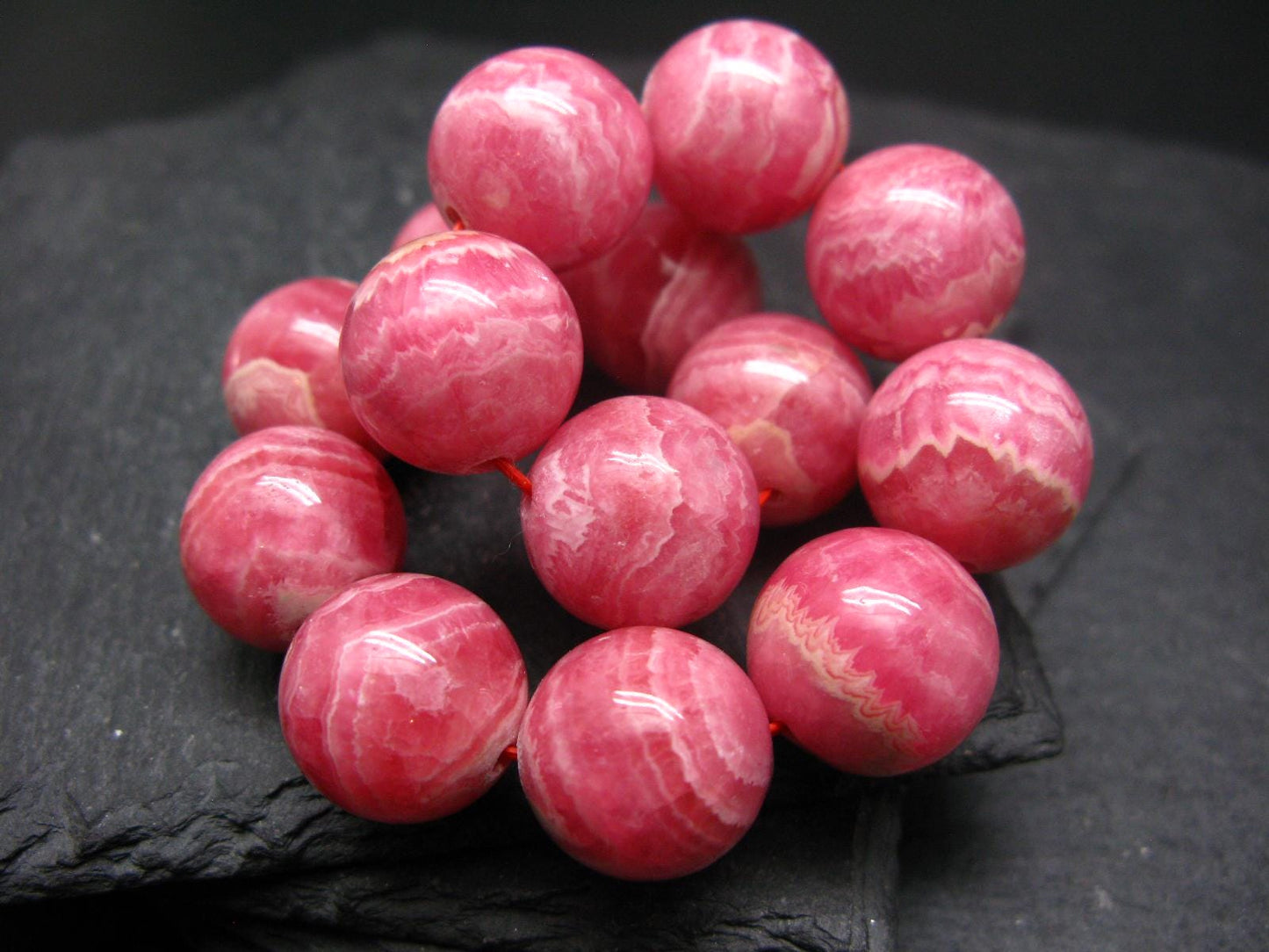 Rhodochrosite Genuine Bracelet ~ 7.5 Inches ~ 16mm Round Beads