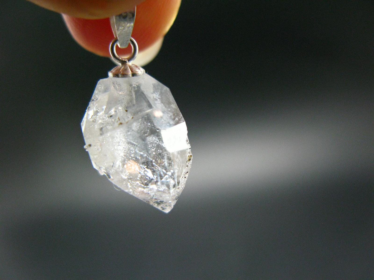 Fine Natural Herkimer Diamond Silver Pendant From New York - 0.8" - 1.93 Grams