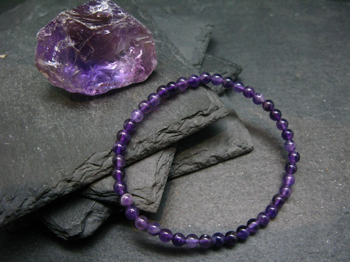 Amethyst Genuine Bracelet ~ 7 Inches ~ 4mm Round Beads