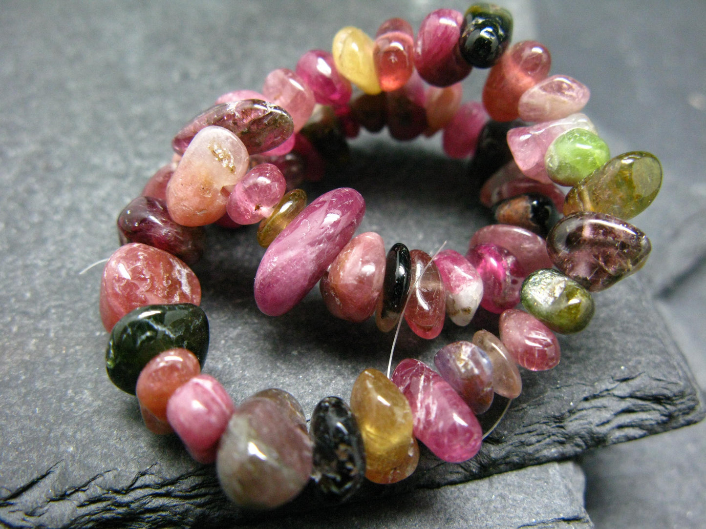 Watermelon Bicolor Tourmaline Genuine Bracelet ~ 7 Inches ~ 8mm Tumbled Beads