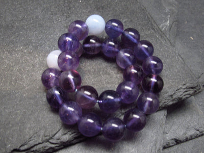 Blue Lace Agate & Amethyst Genuine Bracelet ~ 6.5 Inches ~ 7mm Round Beads