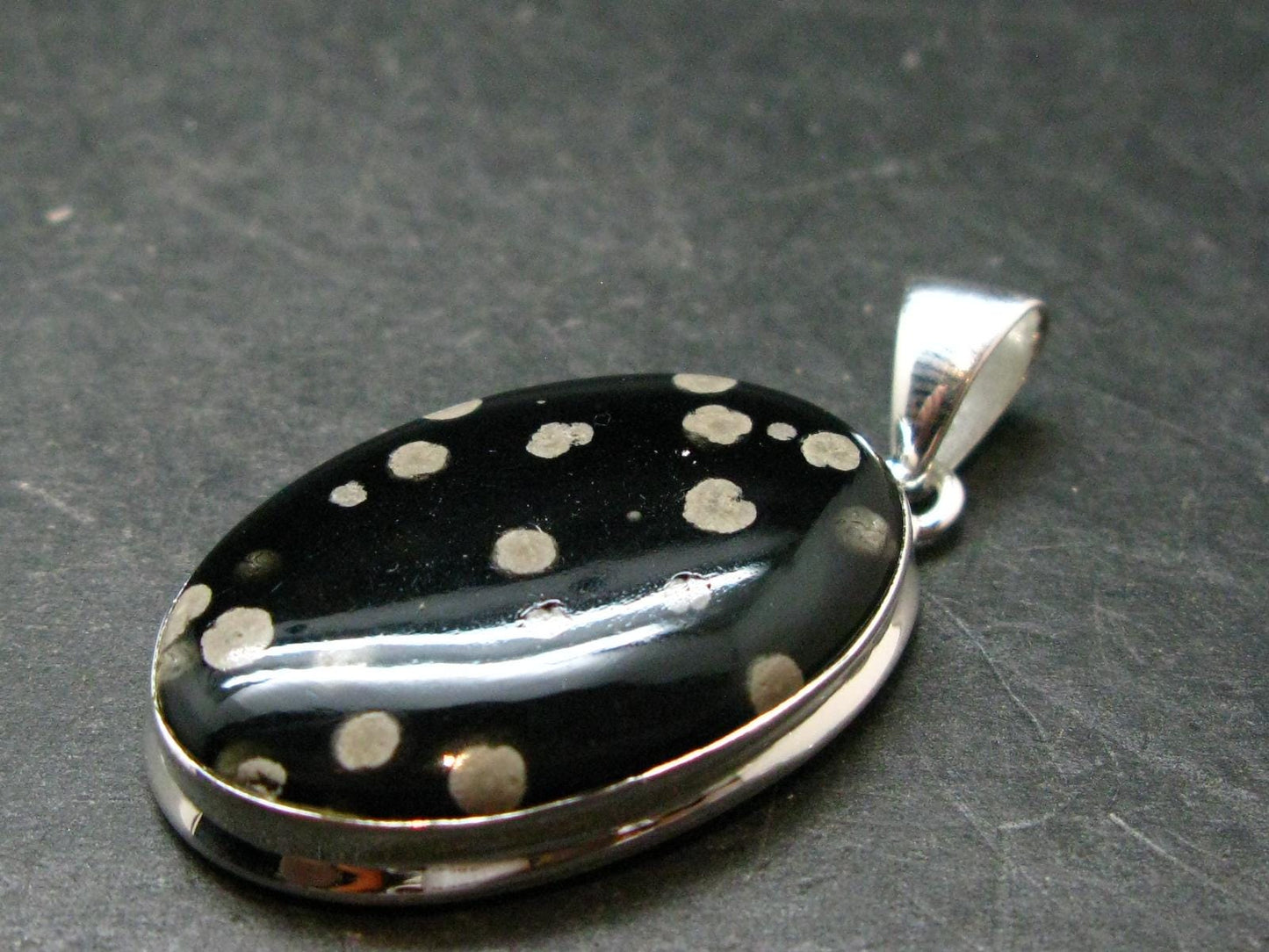 Snowflake Obsidian Silver Plated Pendant From Mexico - 1.7"