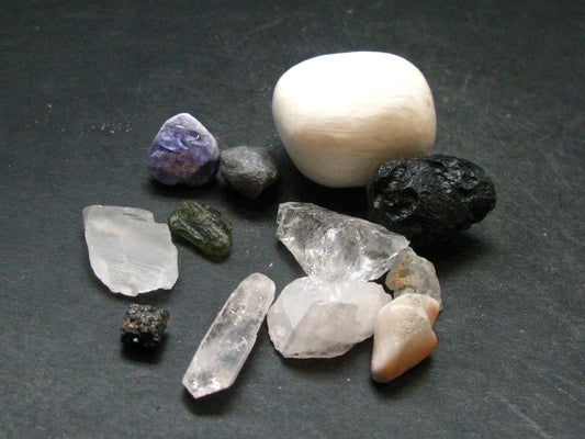 Synergy 12 Set Phenakite Moldavite Natrolite Petalite Danburite Tektite Scolecite Herderite Tanzanite Brookite 45.76 Gr