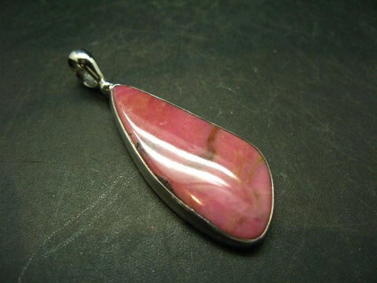Vivid Juice Carmine Red Gem Rhodonite Silver Pendant From Brazil - 2.3" - 13.0 Grams
